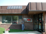 Lincoln Electric Cooperative customers get an up-close look at the utility's solar electric system at the front door. (LEC photo)